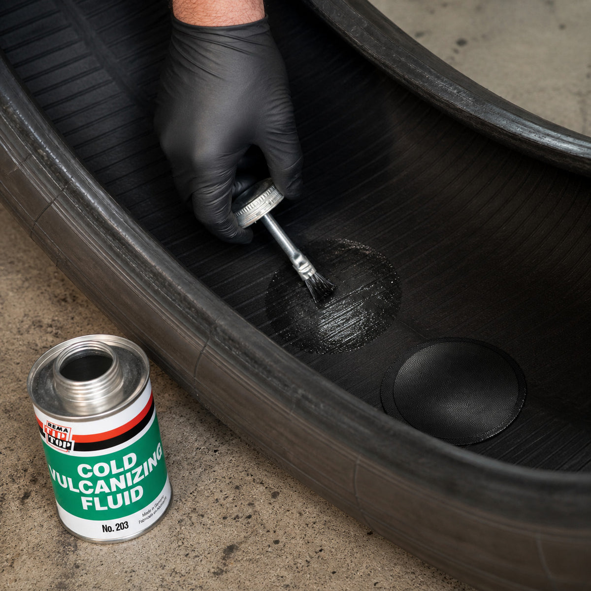 Vulcanizing Fluid - 8oz Tire Tube Patch Cement with Brush Can - Rubber Repair Adhesive