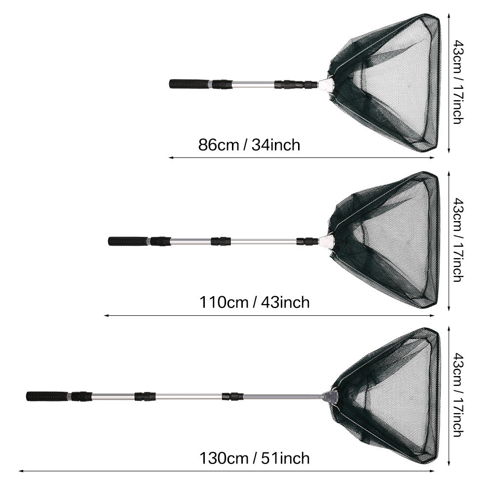 Telescopic Folding Aluminum Fishing Landing Net with Micro Mesh 3-Section Extending Pole