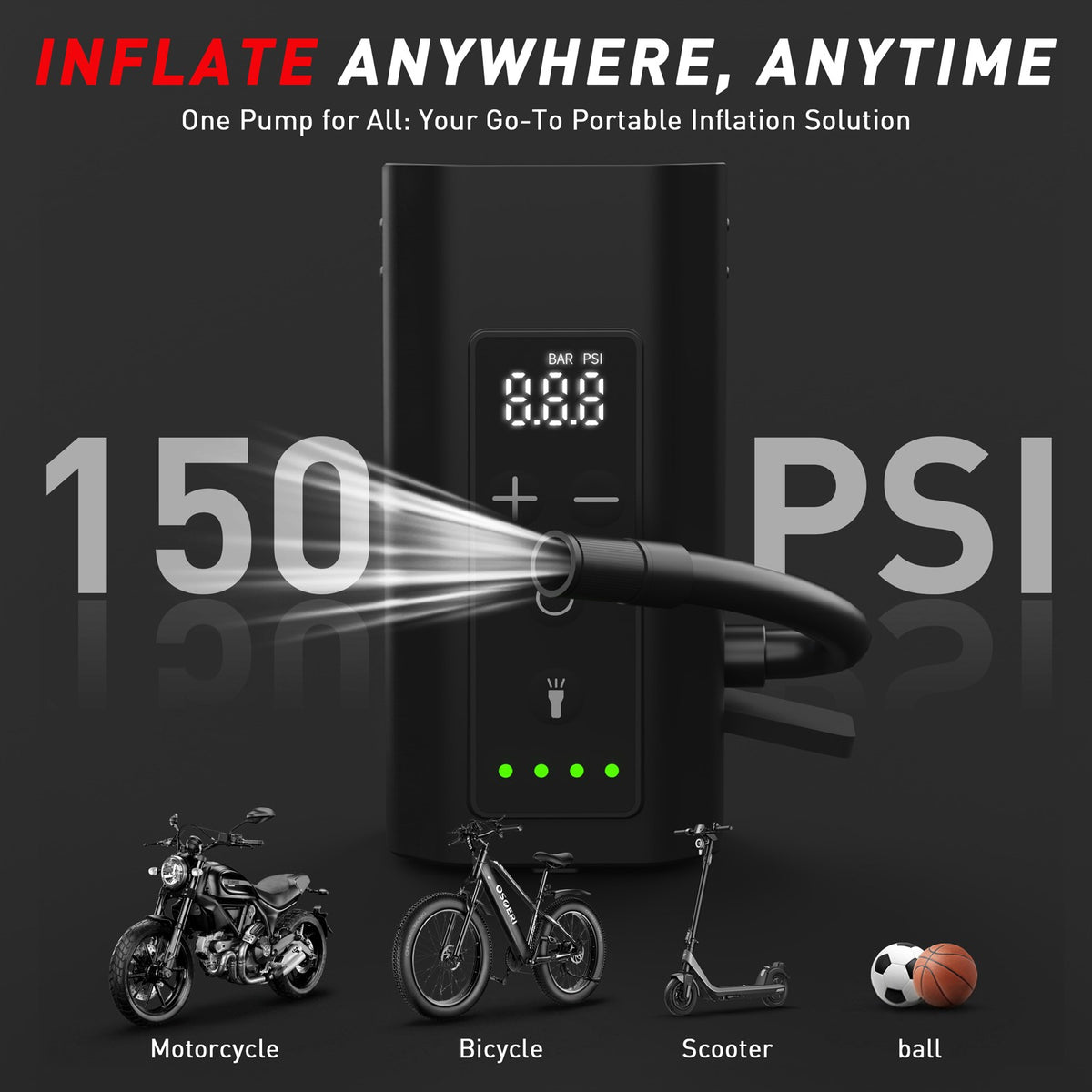 Portable Bike Pump 150PSI Fast Inflator for MTB Road Bikes