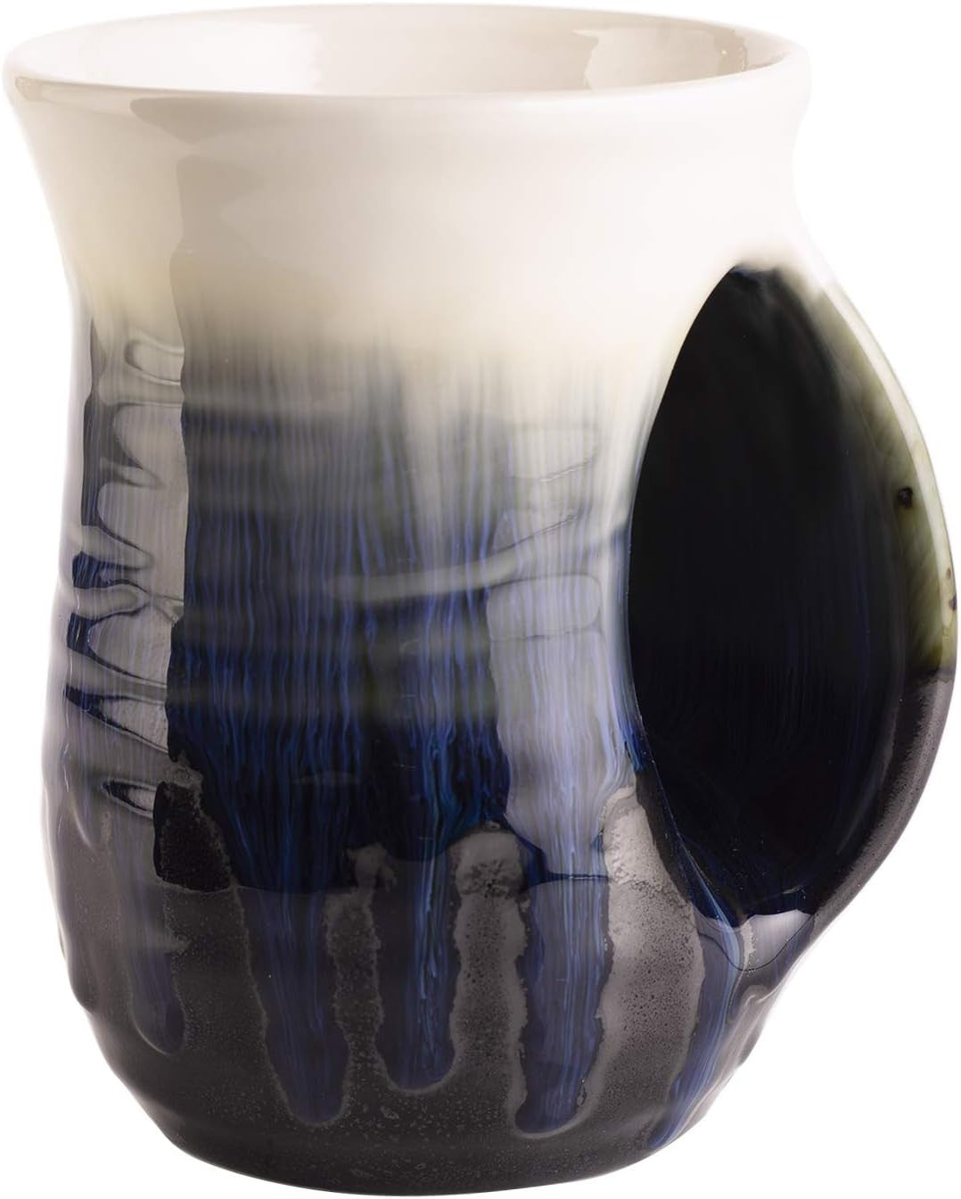 Ceramic Hand Warmer Mug with Hand-Painted Ocean Blue Finish - Contoured Pocket for Warmth