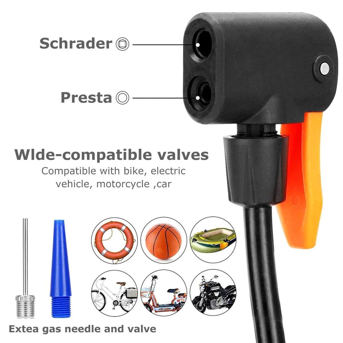 Portable Foot-Operated Bicycle Pump with Pressure Gauge for Car Motorcycle