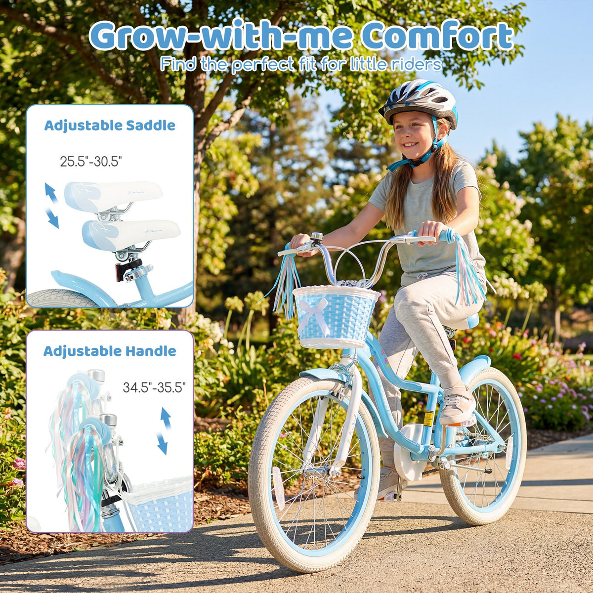 Girls 20 Inch Kids Bike with Removable Basket & Streamers - Safe & Adjustable