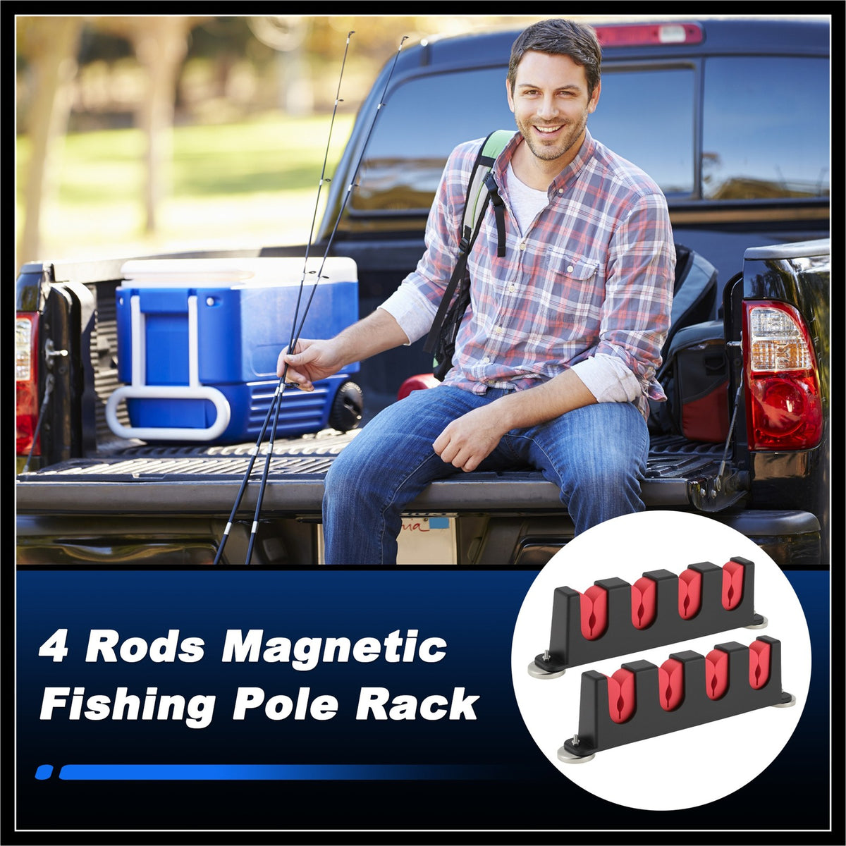 Magnetic Fishing Rod Holder 4-Rod Rack for Car Boat Wall Mount Red