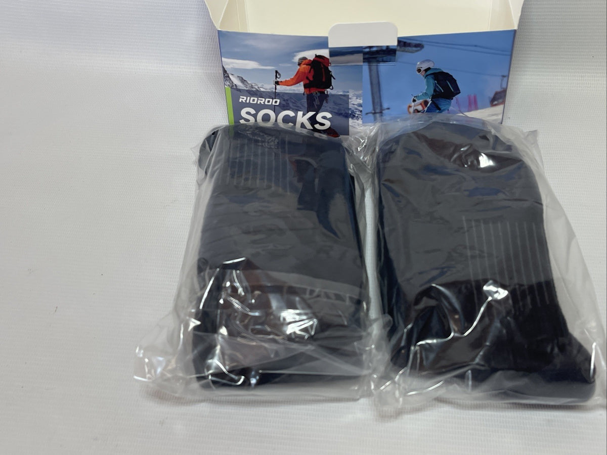 Men's and Women's Ski Socks 2 Pair Set - Black Striped Medium
