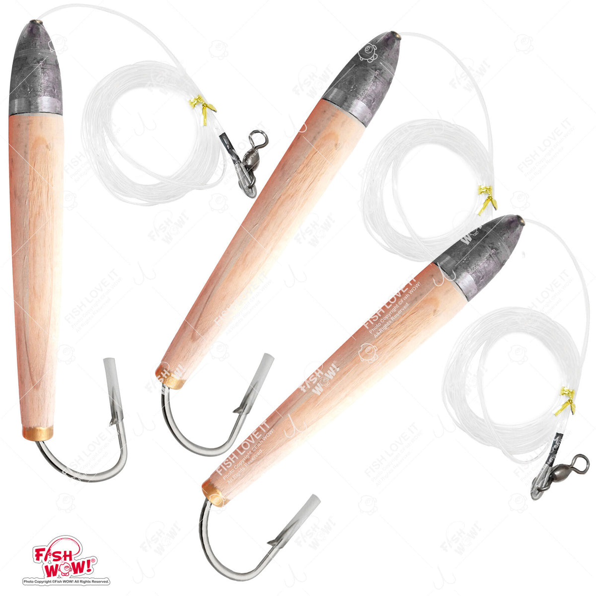Fishing Cedar Plug Rig with 10/0 Hook - Tuna Trolling Lure - Multiple Quantities