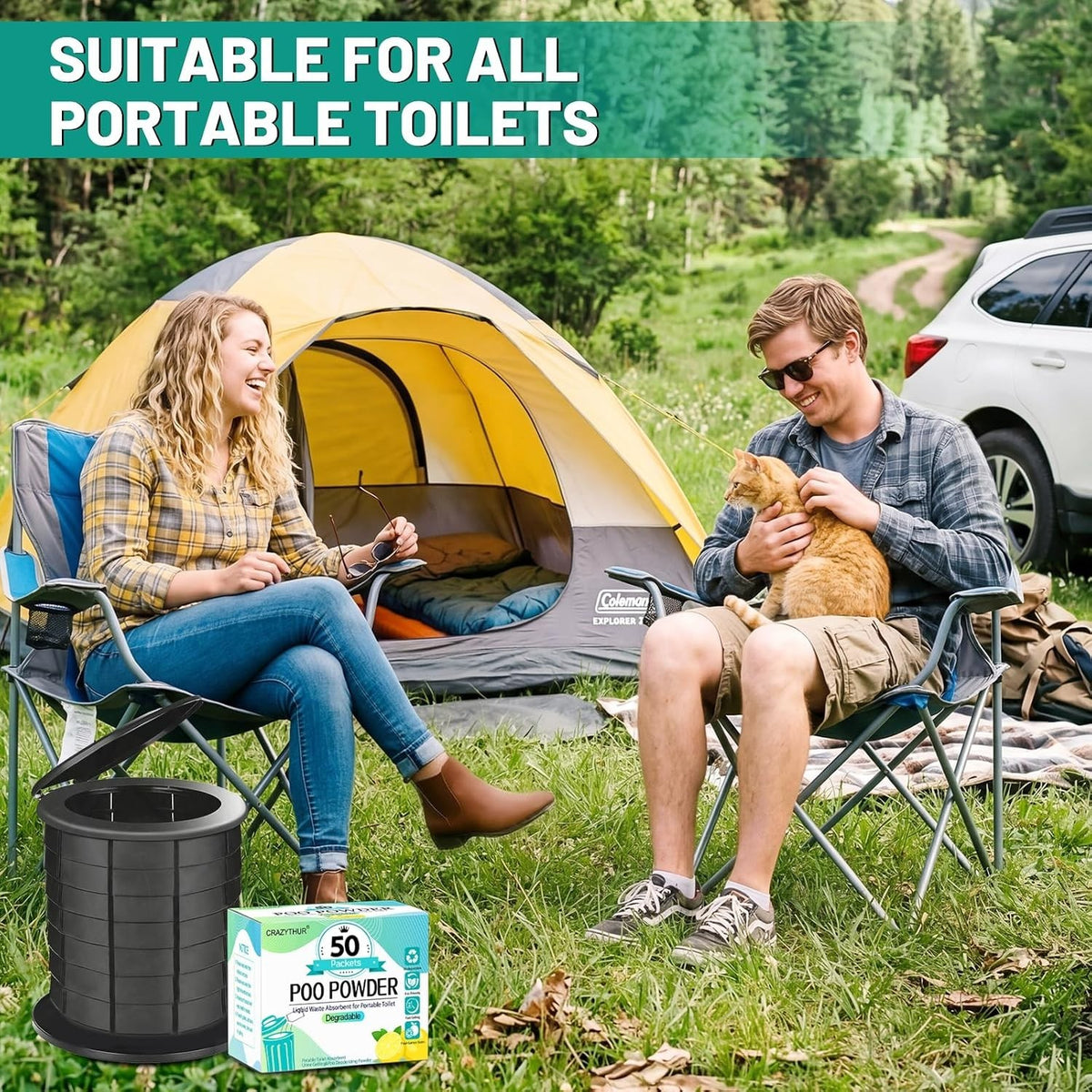 Portable Toilet Gel Powder for Camping & Travel Eco-Friendly 50 Pack