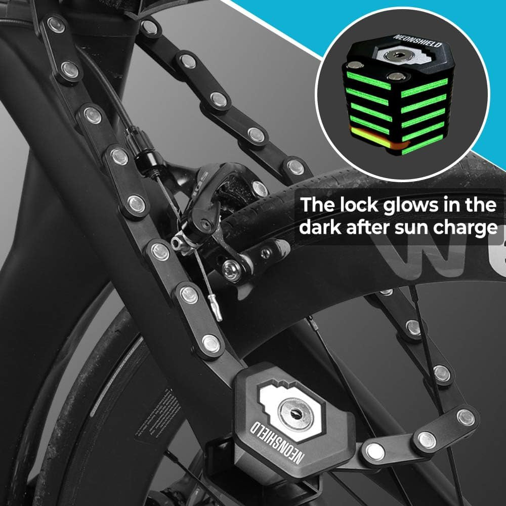 Heavy Duty Folding Bike Chain Lock with Mount and Glow-in-Dark Feature