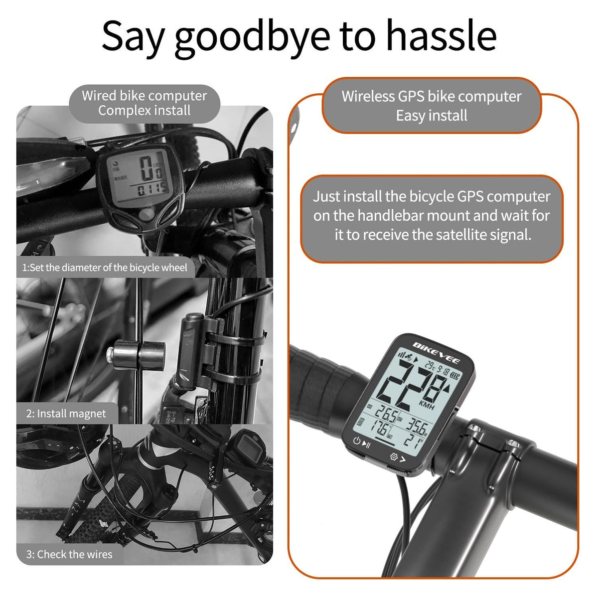 Wireless GPS Bike Computer with 2.4-Inch LCD Waterproof Cycle Speedometer