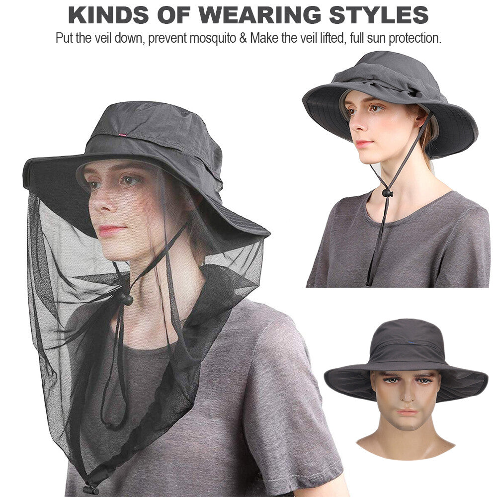 Outdoor Mosquito Net Hat with Sun Protection and Adjustable Mesh Cap