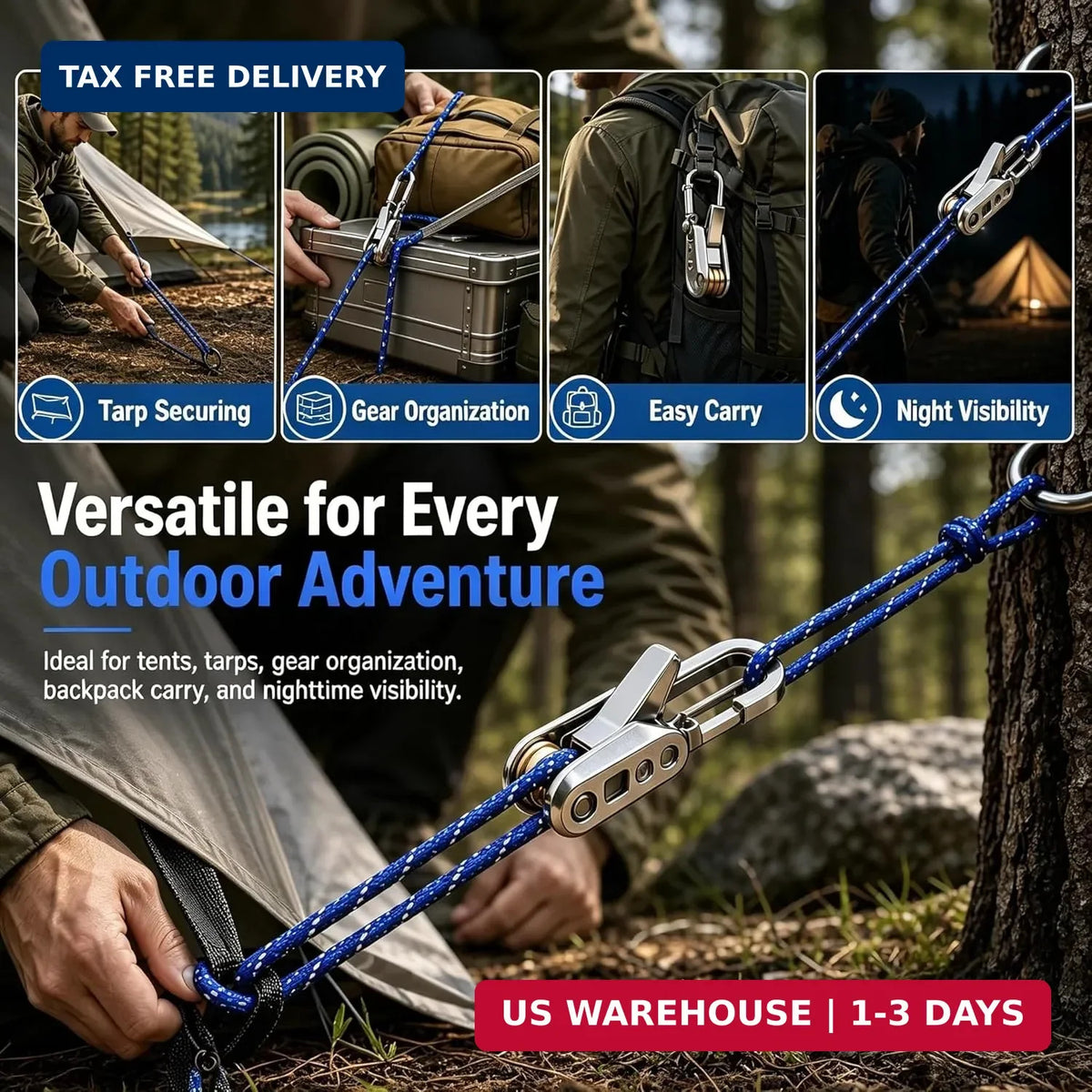 Heavy-Duty Paracord Rope Tensioners with Roller - 6 Pack Camping & Outdoor Gear