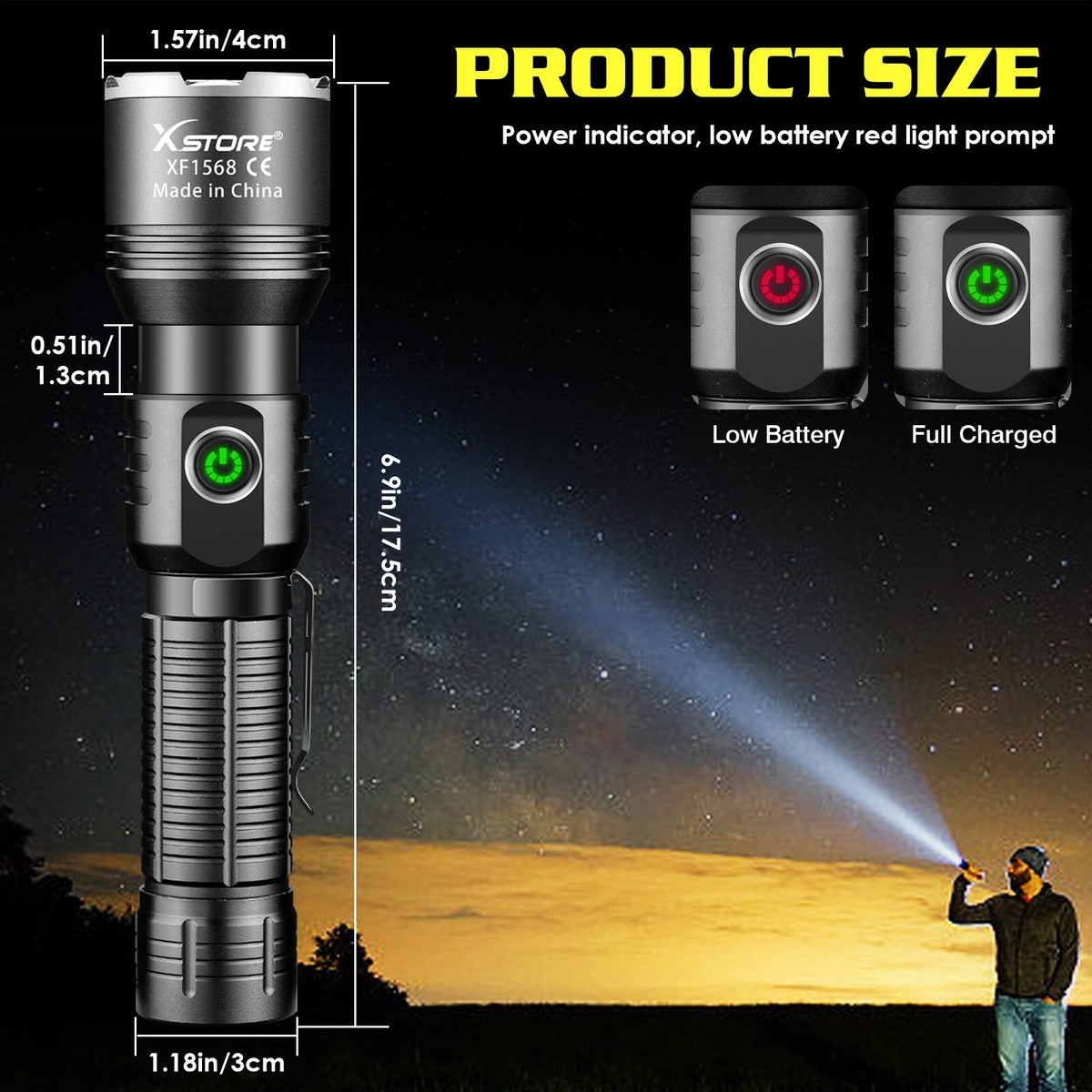 Rechargeable 15W LED Tactical Flashlight with Adjustable Focus Waterproof Work Light