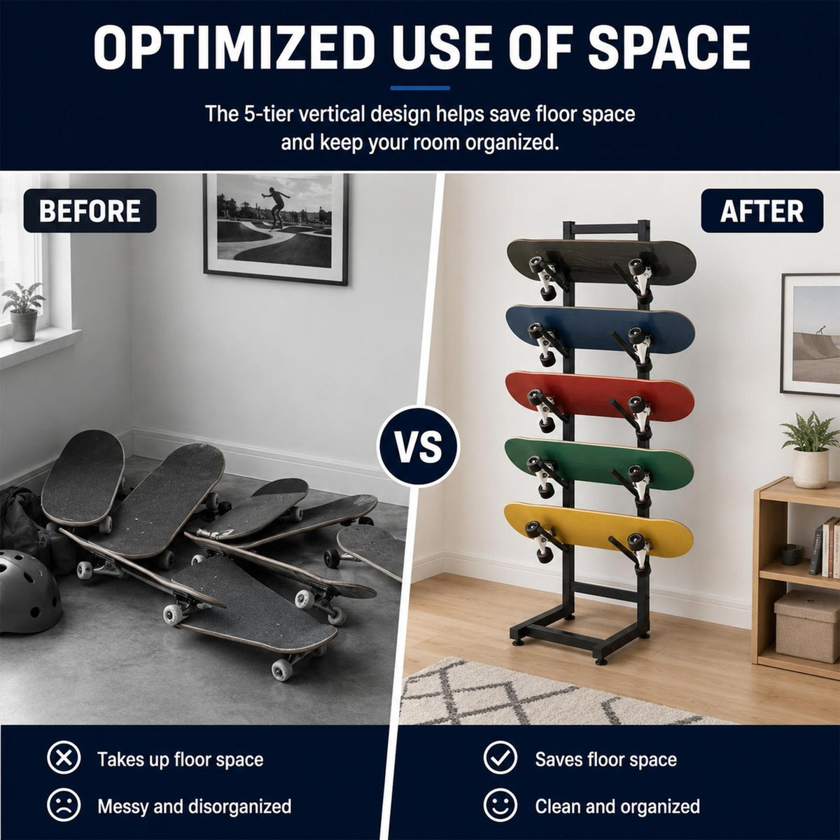 5-Layer Skateboard & Snowboard Storage Rack Floor Stand Organizer