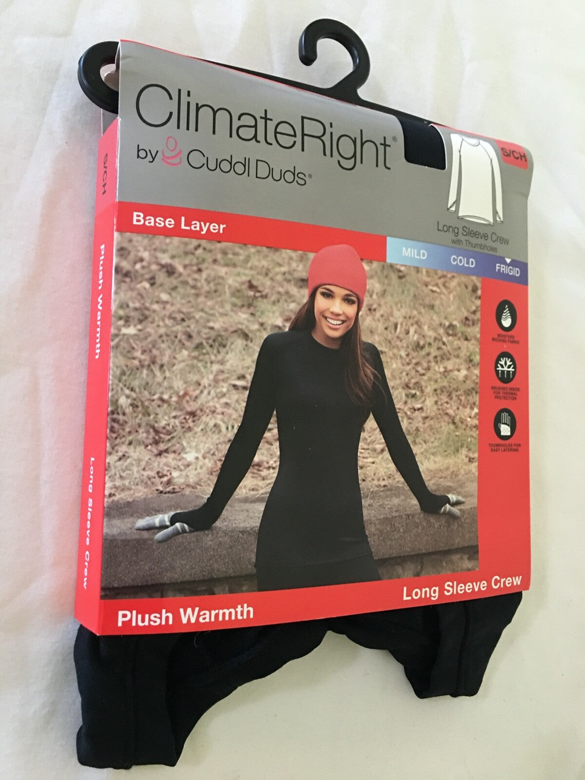 Women's Plush Warmth Long Sleeve Crew Top - Black, Cozy Winter Top