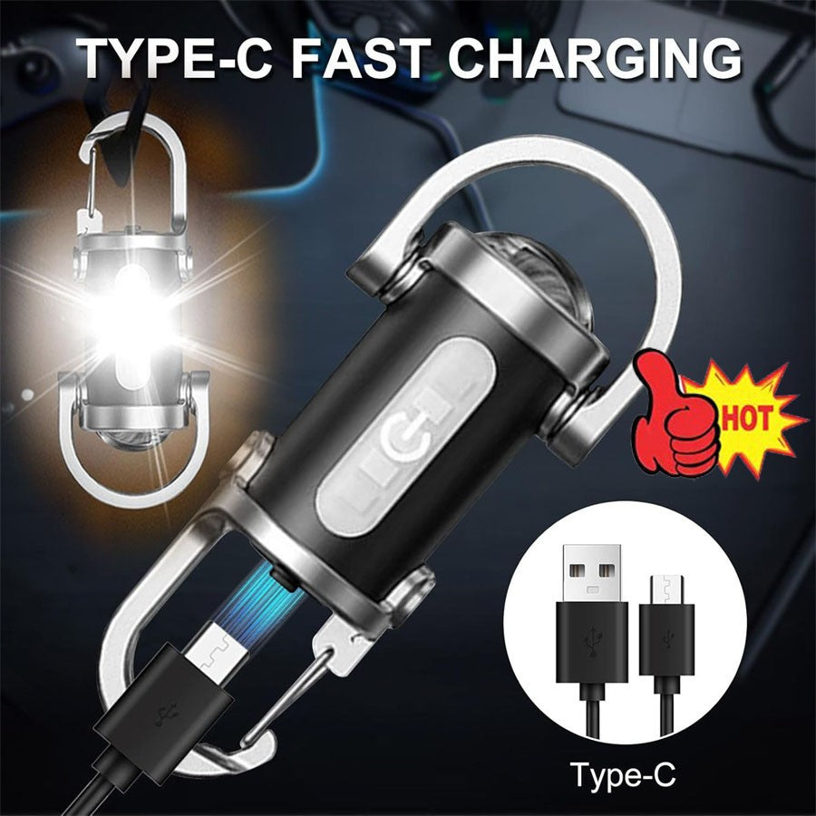 Portable Rechargeable LED Keychain Flashlight with 7 Modes Waterproof