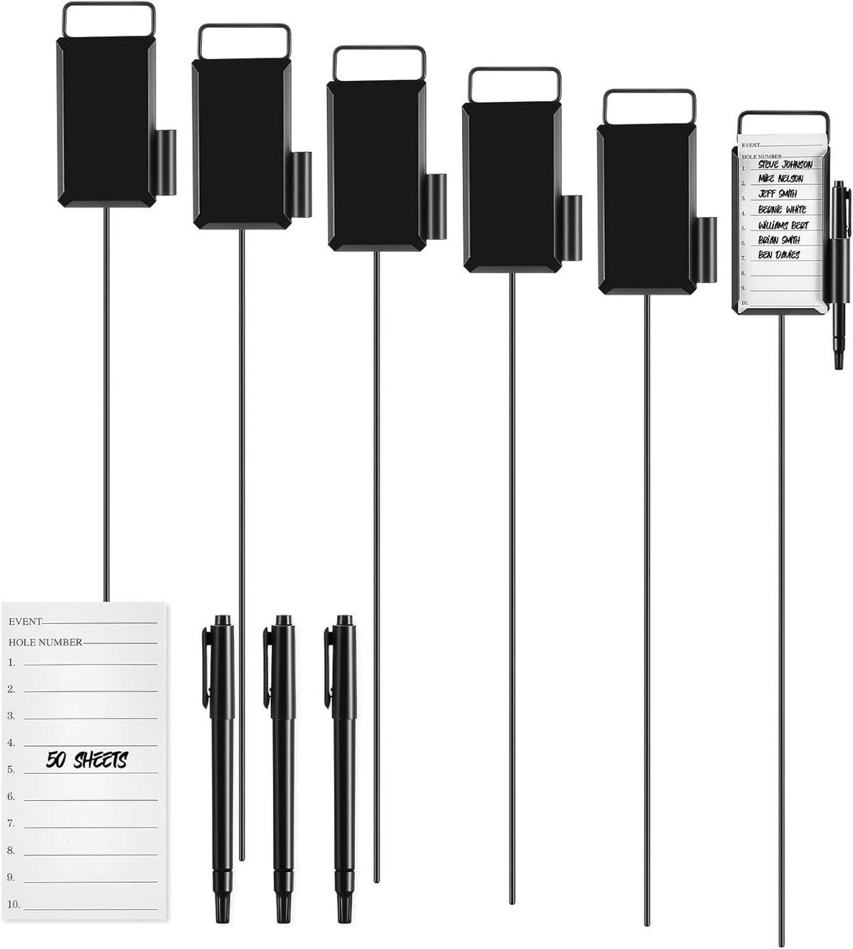 Golf Proximity Markers Set with 50 Score Sheets - Metal Markers for Golf Practice & Competition