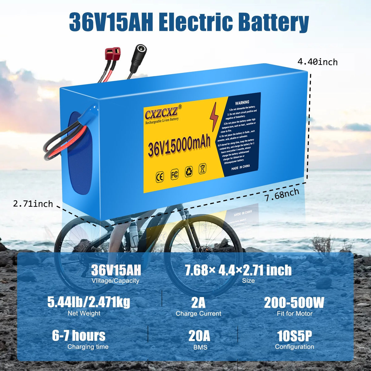 36V 15Ah Lithium Battery for E-Bike Scooter 200W-500W Replacement