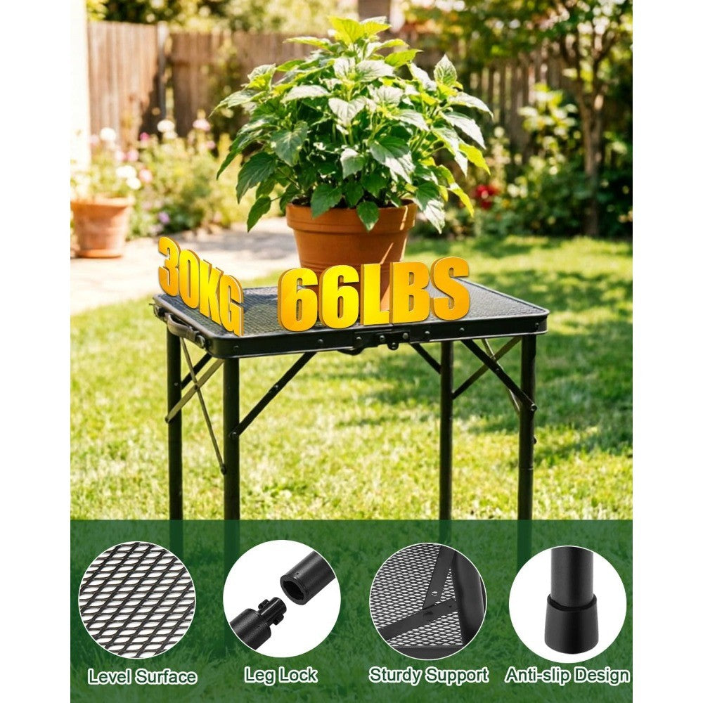 2Ft Portable Folding Table with Adjustable Height & Carry Handle, Black