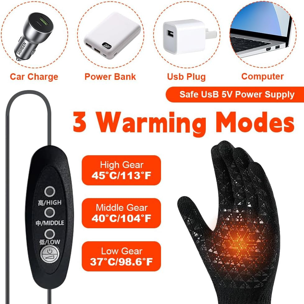Rechargeable Heated Gloves for Winter Outdoor Activities - Windproof & Touchscreen Compatible