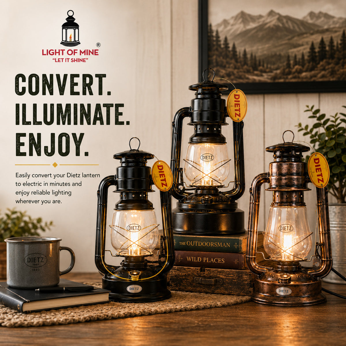 Electric Conversion Kit for Dietz Oil Lanterns - Fits #80 Blizzard, #90 D-Lite, #2500 Jupiter