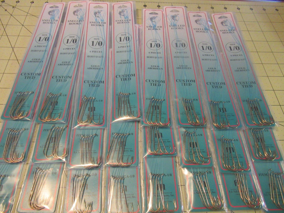Gold Aberdeen Fish Hooks - Snelled Fishing Hooks in Bulk with Mono Leader, Multiple Sizes