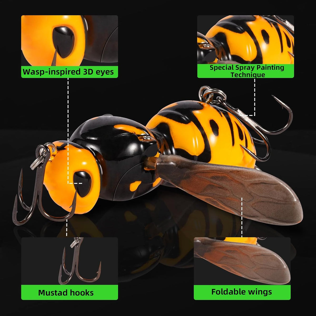 Topwater Fishing Lure Set for Bass Pike Walleye - 3 Piece Wasp Baits