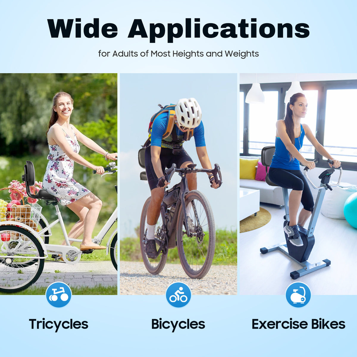 Universal Wide Bicycle & Tricycle Saddle Seat with Backrest - Black
