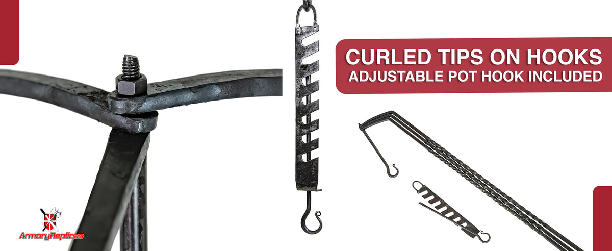 Outdoor Camping Tripod with Adjustable Iron Pot Hook 56.5 Inch