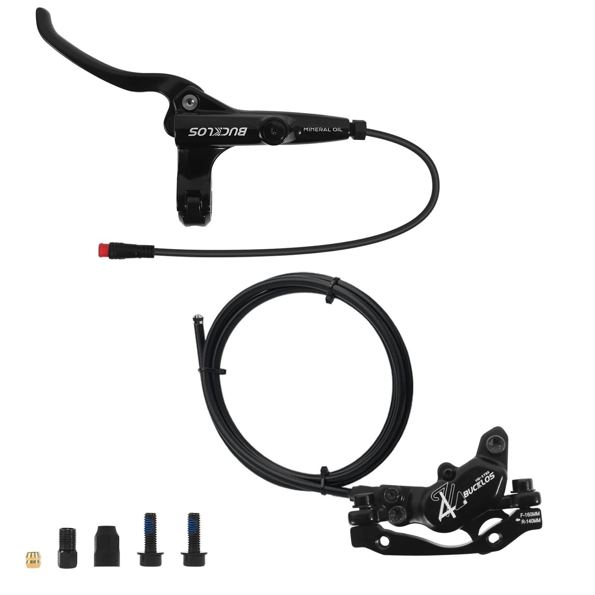 Hydraulic Disc Brake Set for E-Bike - 4-Piston Front & Rear, 1150/1950mm Cables