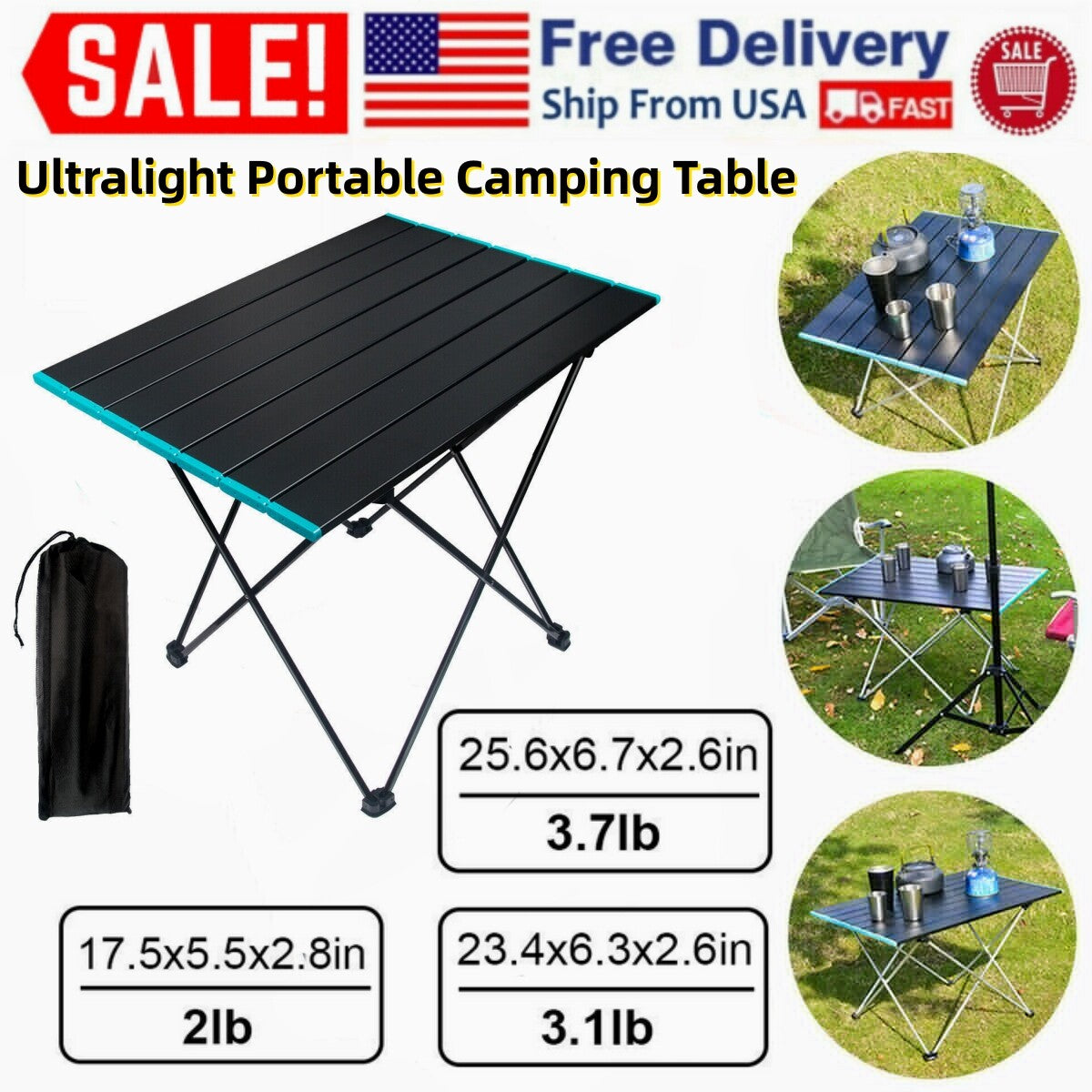 Portable Folding Camping Table Aluminum Outdoor Picnic & BBQ Surface