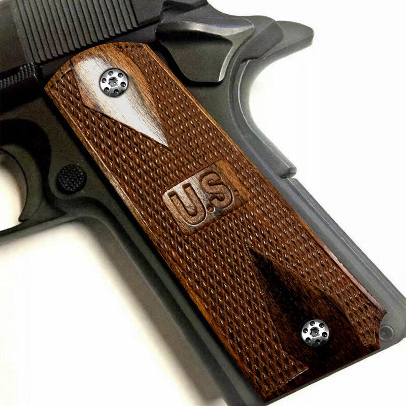 1911 Full Size Wooden Grip with U.S. Embossed Logo for Springfield Colt 1911