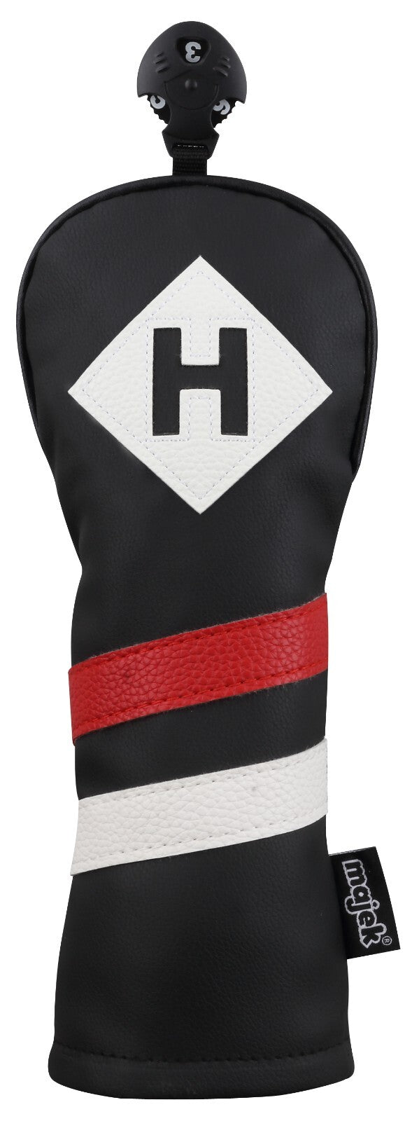 Golf Headcover for Hybrids and Fairway Woods - Vintage Leather Style, Black Red White