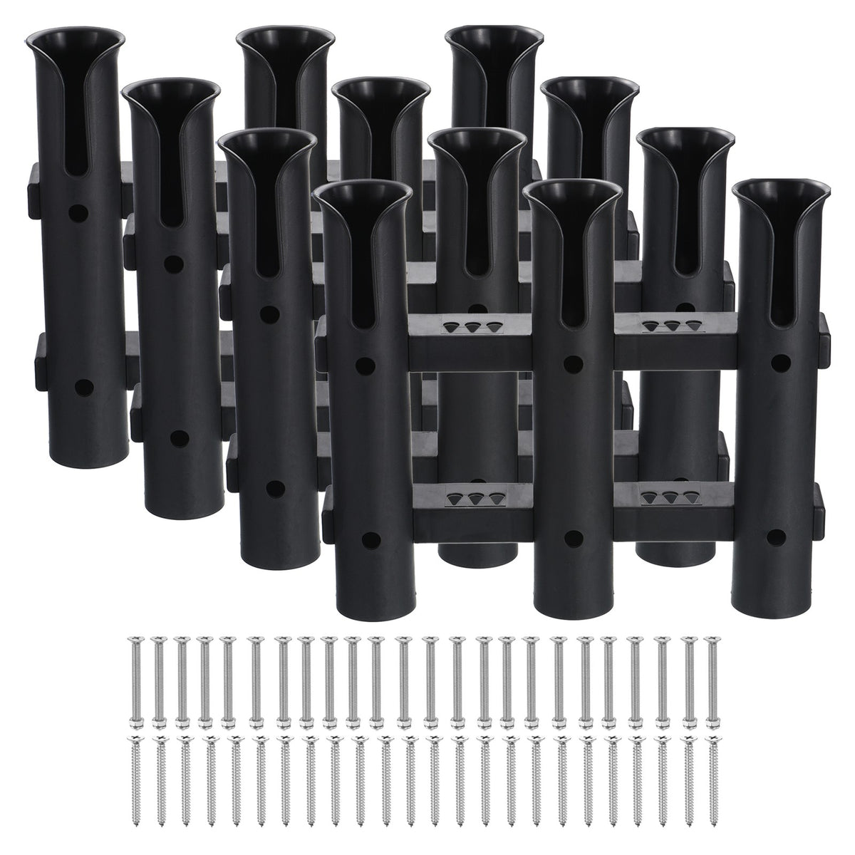 Wall-Mounted Fishing Rod Holder Set - 4 Pieces, Black, Multi-Tool Storage