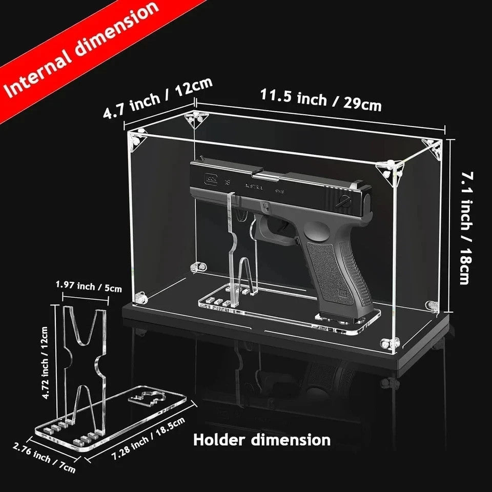 11-Inch Acrylic Gun Display Case Shadow Box Pistol Stand Holder