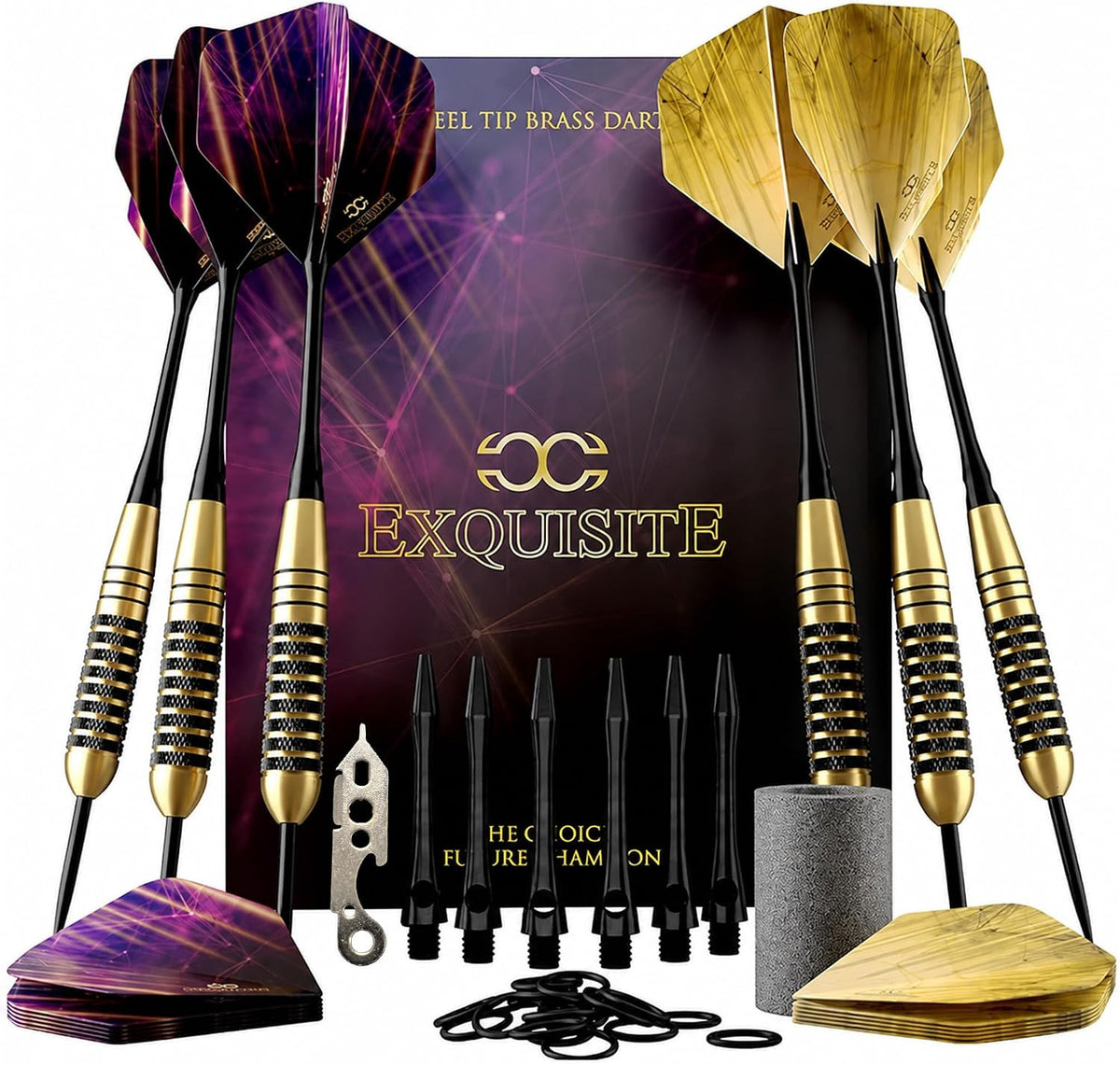 Premium Brass Darts Set — 6x22g Brass Barrels, Aluminum Shafts, Flights, Case