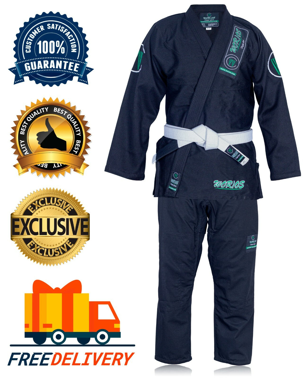 Brazilian JiuJitsu Competition Gi - Black, Multiple Sizes, Durable Pearl Weave