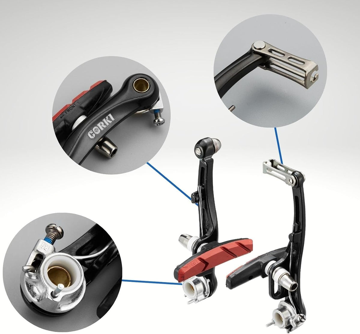Mountain Bike V-Brake Set with 2 Pairs 70mm Brake Pads - Front & Rear