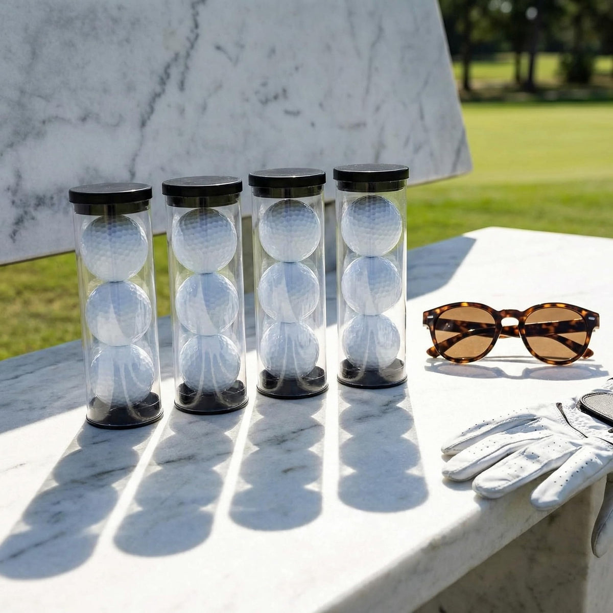Golf Ball Display Tube Set with Caps - Clear PVC, Multi Color, 4 Pack