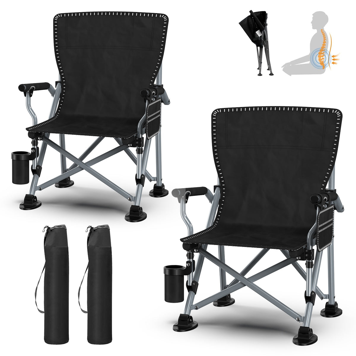 Heavy Duty Portable Camping Folding Chair with Cup Holder & Oversized Design