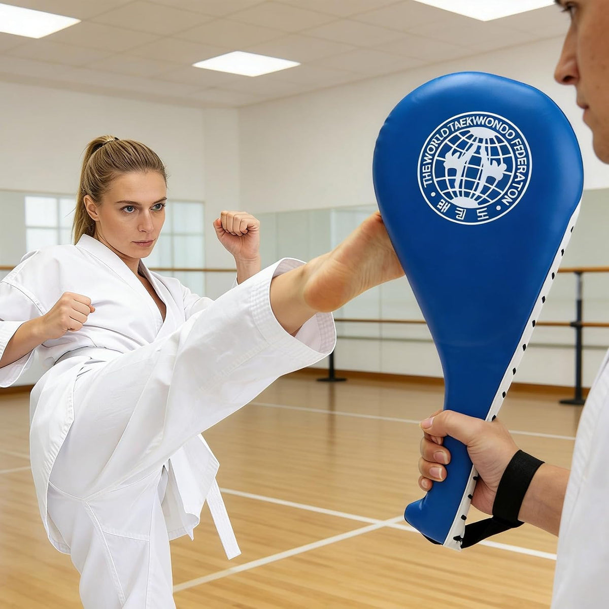 2 Pack Martial Arts Kick Pads - Durable Taekwondo Strike Pads with Wrist Straps