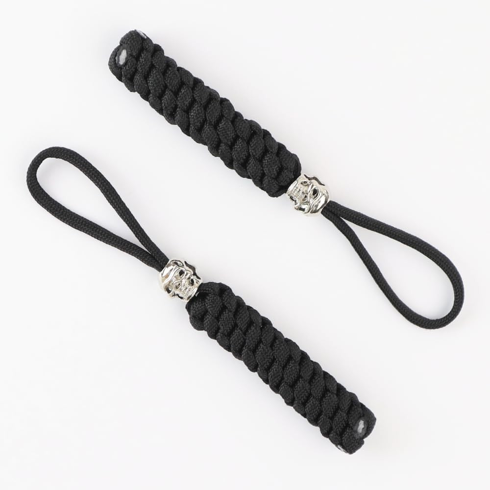 Heavy Duty Skull Paracord Keychain Set - Black Tactical Braided Keyring