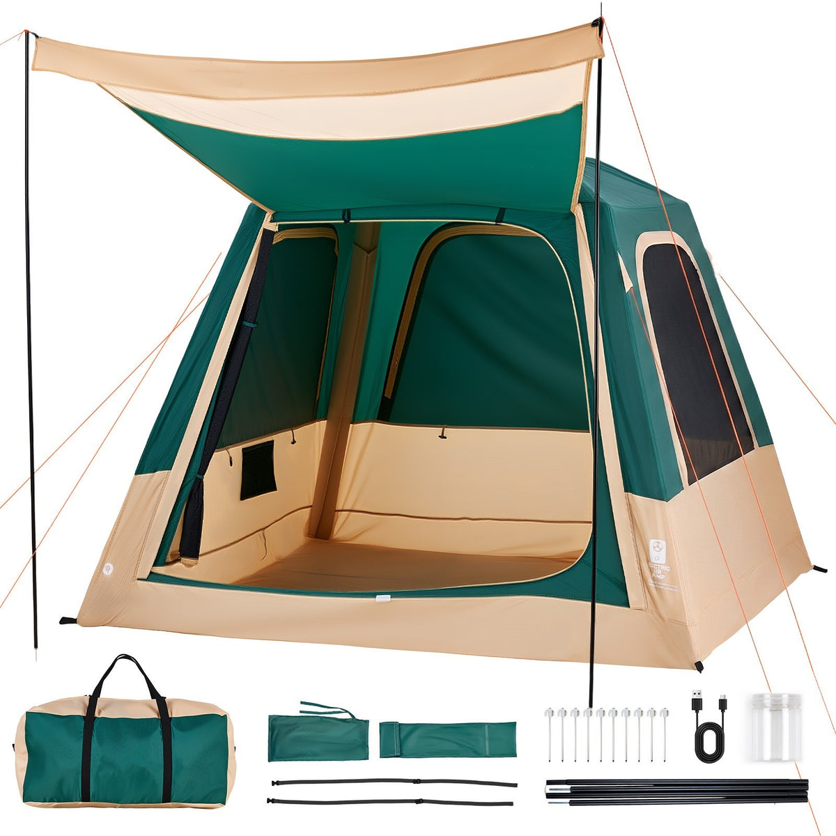 Inflatable Camping Tent for 4 Persons with Rechargeable Pump - Easy Setup & UV Protection
