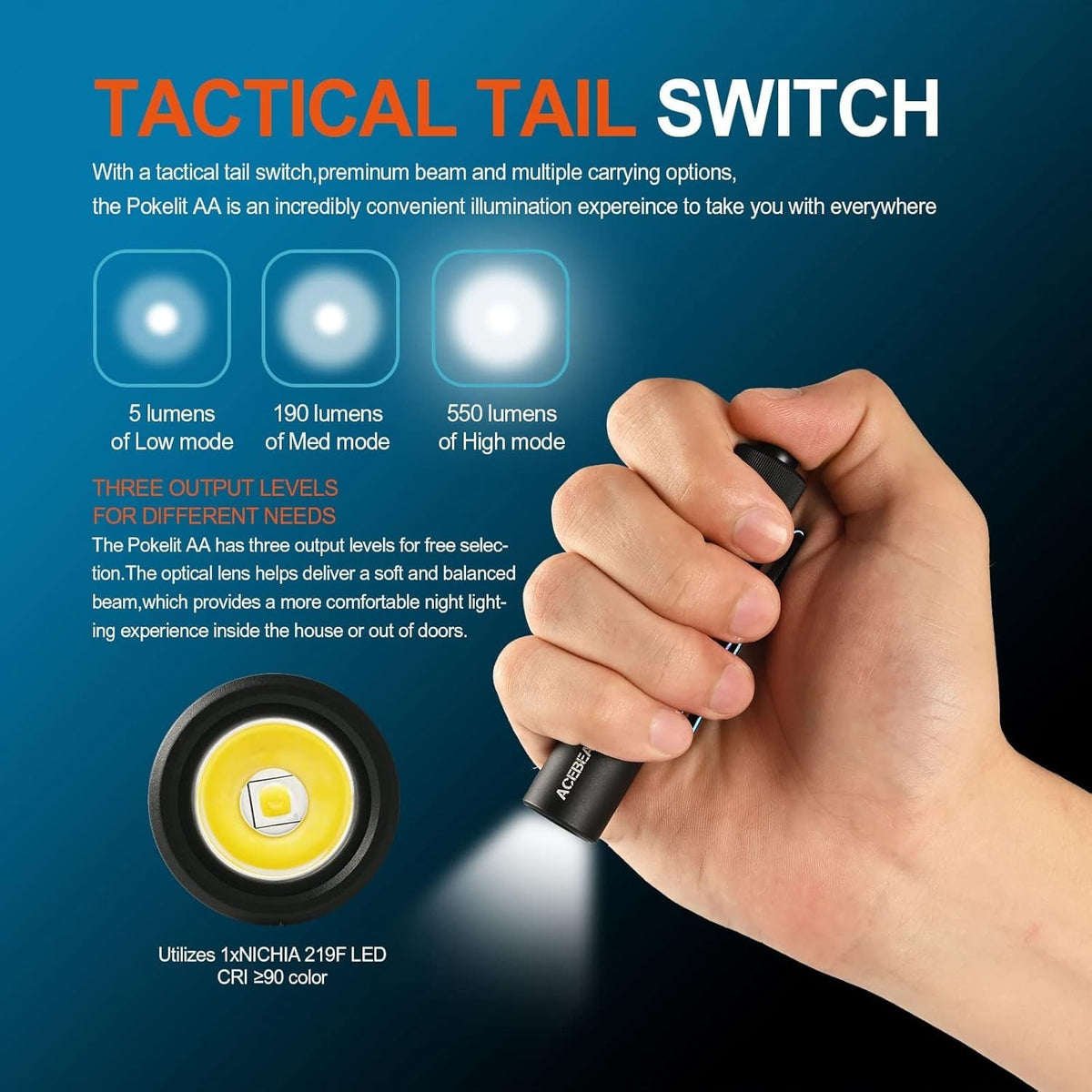 Mini Rechargeable LED Flashlight with Clip - 550 Lumens, Water-Resistant