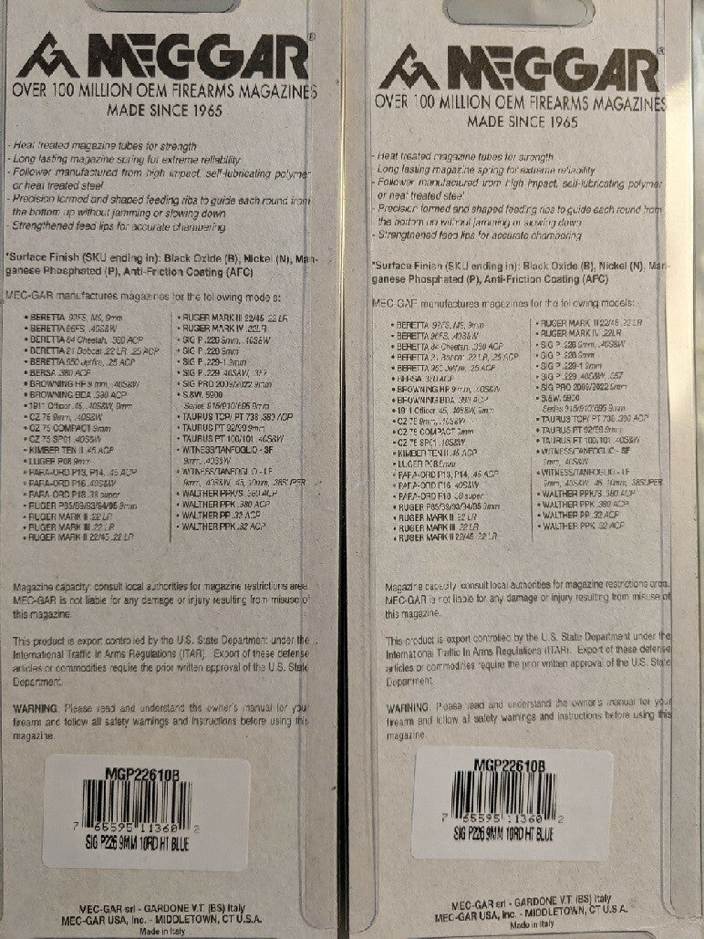 Factory New 10-Round Magazines for Sig Sauer P226 9mm - Pack of 2