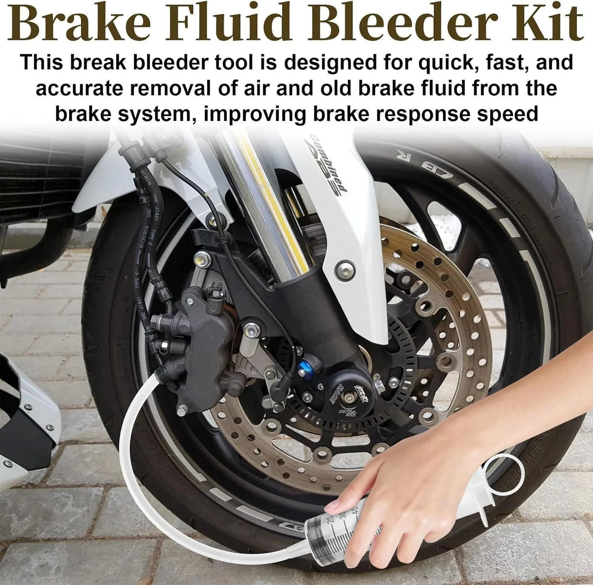Motorcycle Brake Bleeder Kit with 100ML Pump & Transparent Hose for Hydraulic Disc Brake Fluid Flush