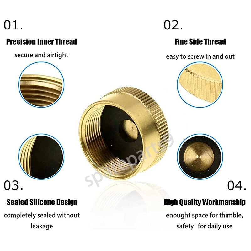 6 Pack Brass Propane Bottle Caps for Refill 1 lb Gas Tanks Seal & Protect