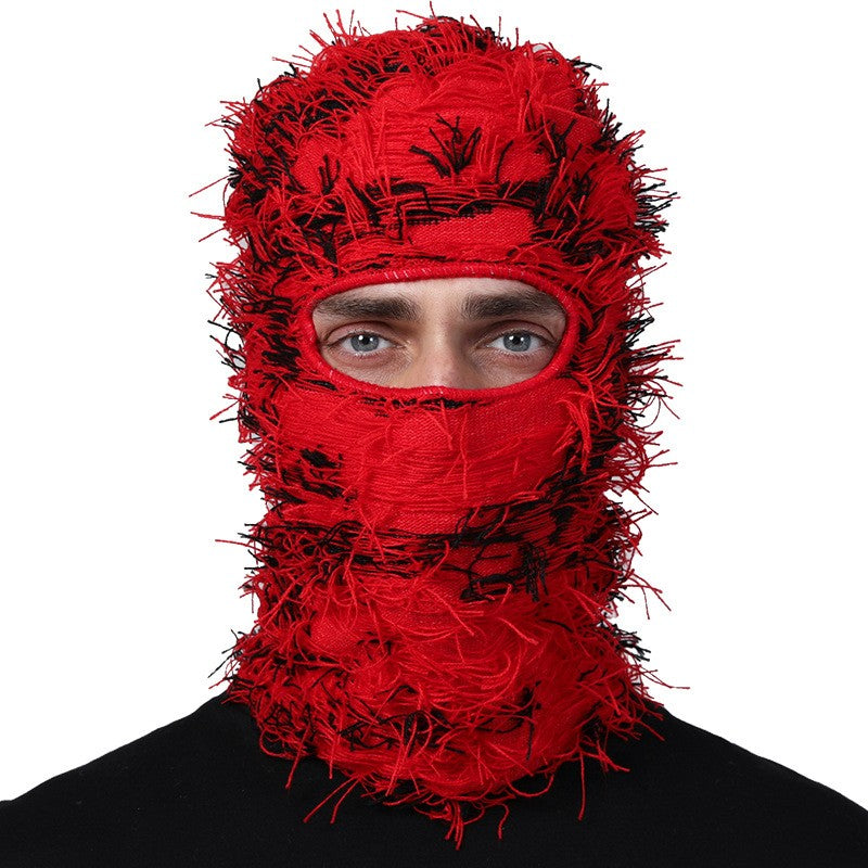 Distressed Knitted Full Face Ski Mask - Windproof Winter Hat for Men Women