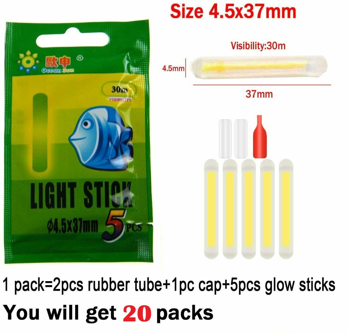 Mini Fluorescent Lightstick Set for Night Fishing - Glow Stick Clips 50Pcs