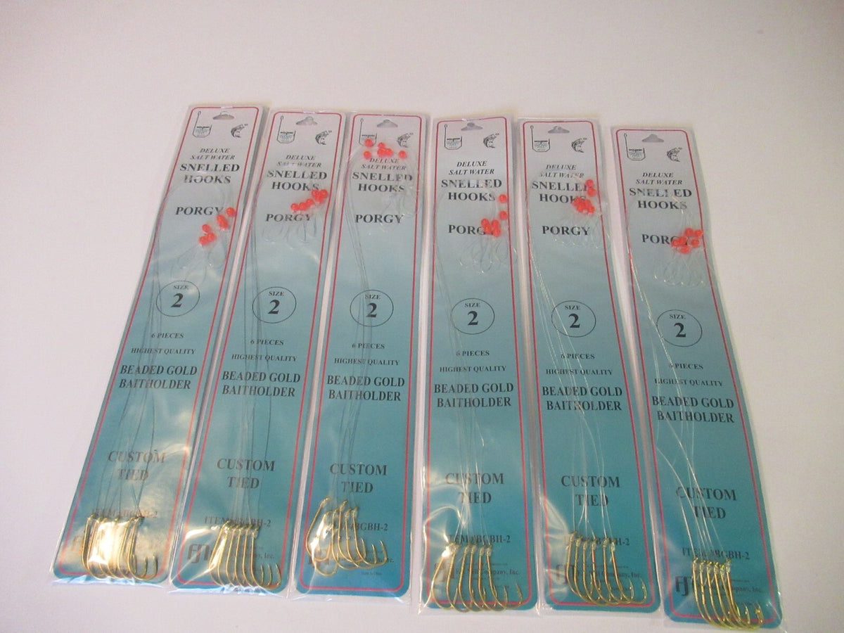 Beaded Gold Bait Holder Hooks for Fishing - 36 Pack, Multiple Sizes