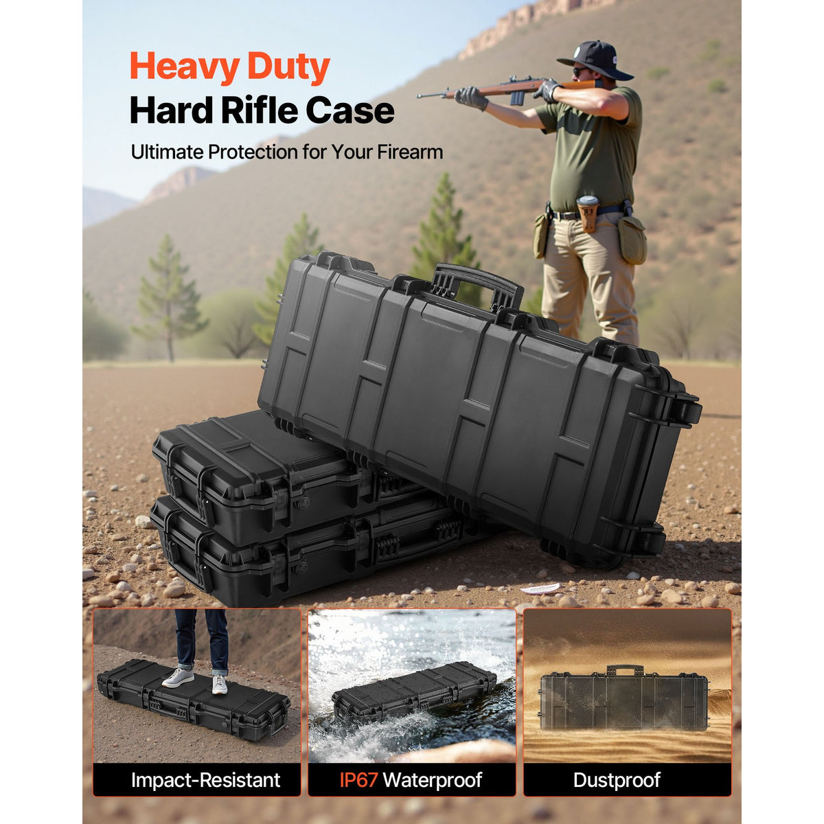 Waterproof Rifle Case with Custom Foam Storage - IP67 Black