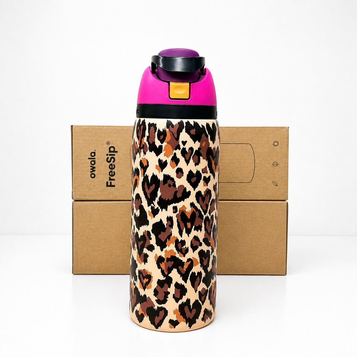 32oz Leopard Print Water Bottle with Insulation & Leak-Resistant Lid